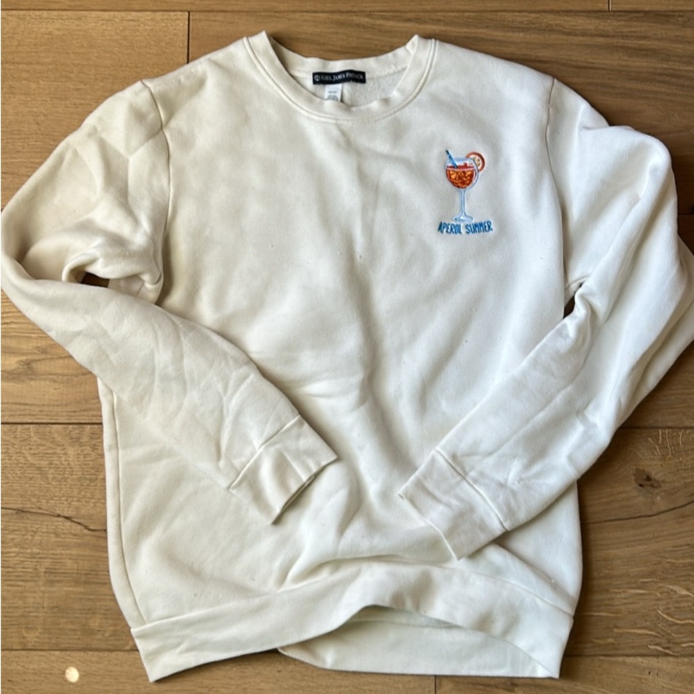 Kiel James Patrick White Sweatshirt with Embroidered Aperol Spritz Design